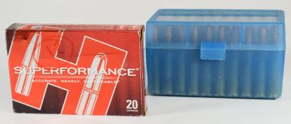 Sixty-six 6.5x55mm Swedish Mauser rifle cartridges including Hornady Superperformance in original