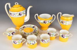 Vintage Aynsley coffee set with enamelled floral border, tallest 18cm