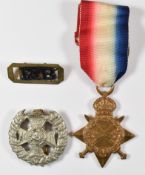British Army WW1 medal 1914/1915 Star named to 1217 A F Hibberd, his cap, shoulder badge and some
