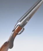 Deactivated Belgian 20 bore side by side shotgun with chequered semi-pistol grip and forend, sling