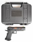 Unnamed .177 CO2 airsoft pistol with textured grip, bronze barrel shroud and adjustable sights,