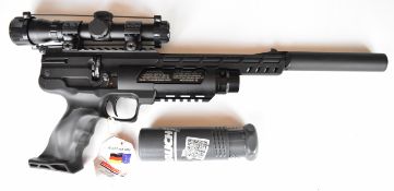 Weihrauch HW44 .177 PCP air pistol with shaped grips and adjustable sights. scope rail, sound