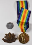 British Army WW1 Victory Medal named to Lieutenant K R Patton, 10th Cheshires, with his cap badge,