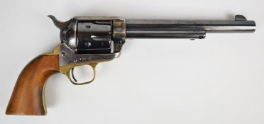 Henry Krank Colt Long Knife style six shot single action blank firing revolver with brass grip strap