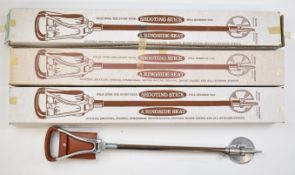 Four Gamebird shooting sticks H01 LC, H8 S, H01 and one other, all with leather seats and handles,