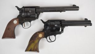 Two Colt style six shot single action revolvers, both with chequered composite grips, Long Knife