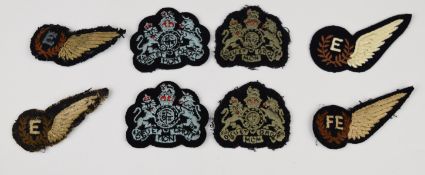 Eight Royal Air Force brevet and rank badges including Warrant Officer, Engineer and Flight Engineer