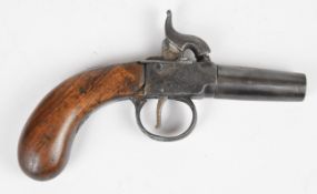 Unnamed percussion hammer action pocket pistol with engraved frame and trigger guard and 1.75 inch