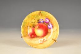 Royal Worcester painted fruit pin dish signed Cox, diameter 7.5cm