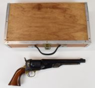 Pietta .36 Colt style six-shot single-action revolver with engraved scenes of ships to the cylinder,