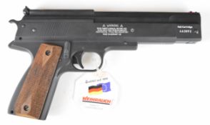 Weihrauch HW45 .22 air pistol with chequered wooden grips and adjustable sights and trigger,
