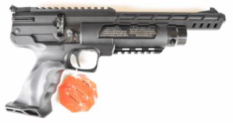 Weihrauch HW44 .177 PCP air pistol with shaped grips and adjustable sights. scope rail and 10-shot