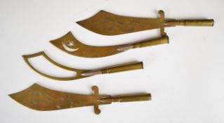 Four trench art letter openers with inert bullet handles, one stamped France another Belgium, a Cold