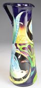 Moorcroft pottery slender trial jug by Emma Bosson 2007 with exotic blue bird decoration, height