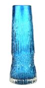 Geoffrey Baxter for Whitefriars Textured Bark Rocket glass vase in Kingfisher blue, 9825, 32cm tall.