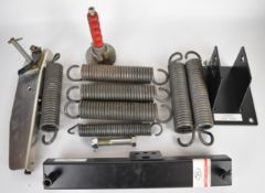 A collection of clay pigeon shooting trap items comprising small clay pigeon trap, six clay pigeon