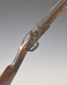 English 20 bore flintlock sporting gun with engraved lock and hammer, chequered grip, vacant