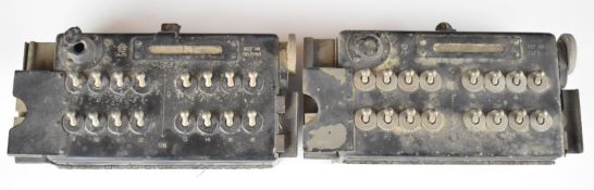 Two WW2 Lancaster or similar Air Ministry bomb release switch panels, numbered 5D/656 length 20.5cm