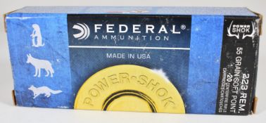 Twenty .223 Federal 53g rifle cartridges, in original box. PLEASE NOTE THAT A VALID RELEVANT