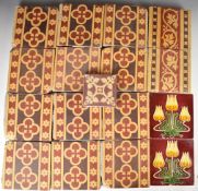 Seventeen Victorian tiles, mainly Minton, most 15 x 15cm