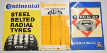 Three vintage tyre advertising signs, printed on metal, comprising two Continental and one
