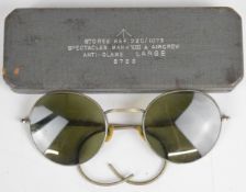 Cased pair of military sunglasses, marked to case 22C/1072 Spectacles Mark VIII A Aircrew anti-glare