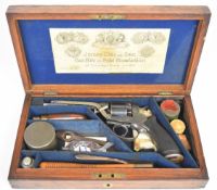 Beaumont-Adams for Joseph Lang 80 bore 5-shot double action percussion revolver with chequered grip,