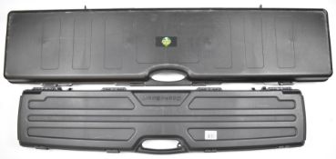 Two shotgun or rifle hard padded carry or flight cases HSF and DoskoSport, largest 136x32x13cm.