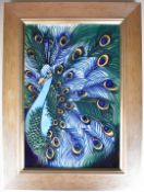 Moorcroft pottery limited edition 195/200 plaque by Rachel Bishop decorated with a peacock, 31 x