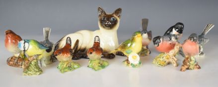 Eleven Beswick birds and a cat