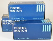 One-thousand-five-hundred .22rf Eley Pistol Match pistol/ rifle cartridges, all in original boxes.