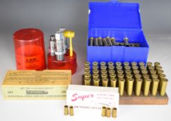 A collction of re-loading tools and accessories for .45-70 and .310 including primed brass cartridge