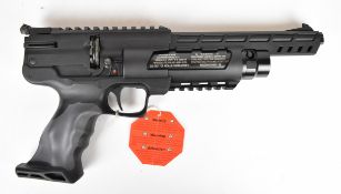 Weihrauch HW44 .177 PCP air pistol with shaped grips and adjustable sights. scope rail and 10-shot