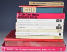 Twelve military reference books including Famous Regiments Series edited by Lt General Sir Brian