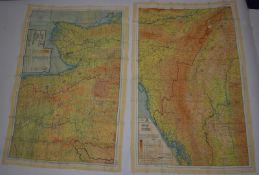 Two British double sided colour printed escape and evasion maps of Burma, Siam, French Indo China (