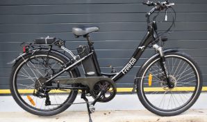 FreeGo Hawk step through electric bicycle with dual control grip throttle, front suspension, disc