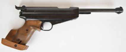 Feinwerkbau Model 65 .177 target air pistol with adjustable wooden stock, trigger and sights, serial