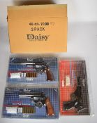 Three Daisy airsoft guns comprising Model 04 revolver, Model 57 revolver and Model 38 pistol, all