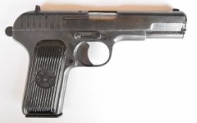 Deactivated Russian Tokarev 7.62mm semi-automatic pistol with monogrammed and fluted grips and 4.5