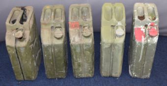 Five British military jerry cans, dated 1951, 1952, 1968, 1975 and 1996