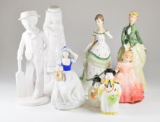 Collection of Royal Worcester, Spode, Royal Doulton and Coalport figures and candle snuffers,