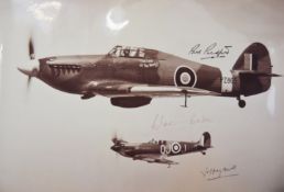 Royal Air Force WW2 interest signed photograph by Douglas Bader of two Hurricanes, 47 x 35cm