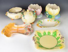 Clarice Cliff for Newport and Wilkinson Pottery Art Deco ceramics including covered biscuit