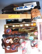 A collection of air rifle and pistol parts and accessories including scopes, cleaning kits,