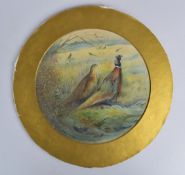James Stinton (Royal Worcester artist) watercolour of pheasants, in a circular mount, diameter 20cm