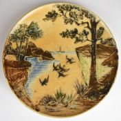 Martin Brothers signed Robert Wallace Martin Aesthetic Period stoneware plaque with incised bird and