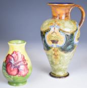 Royal Doulton ewer, a Moorcroft vase decorated in the Hibiscus pattern and a Wedgwood Jasperware