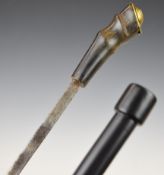 Sword / dagger stick with carved horse's hoof handle and 12th Lancers cypher, blade length 35cm,