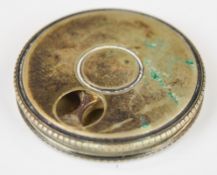 Silver plated rotating circular shooting butt marker stamped 'Reg Appd For', 51mm in diameter.