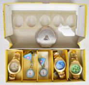 Royal Artillery silver plated and enamel powder compact together with five Swiss Hunter Quality